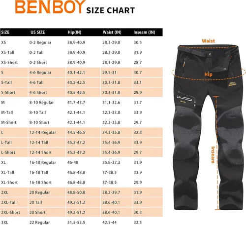 Miniatura 6 de BenBoy - Pantalones deportivos masculinos tipo cargo de esquí, impermeables, a prueba de viento, de vellón, para senderismo y actividades al aire