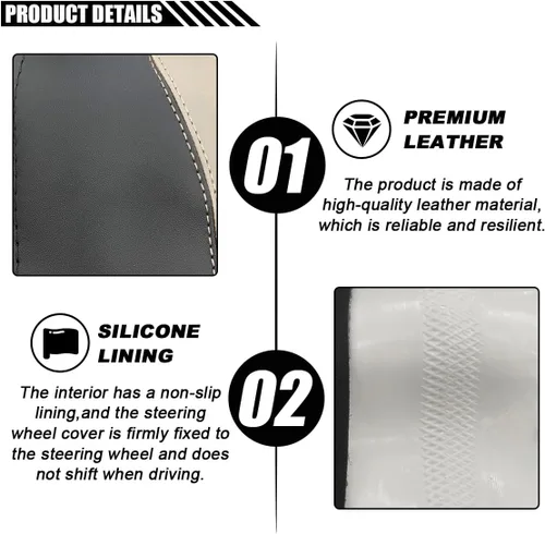 Miniatura 3 de LAINLOY Funda para volante de automóvil de 14.5"-15", funda de cuero de microfibra, decoración de volante antideslizante y transpirable, accesorios