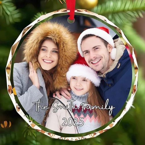Adornos de Navidad personalizados con foto, adorno de imagen de vidrio personalizado con nombres, decoración de cristal de árbol de Navidad, regalo