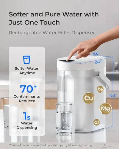 Miniatura 2 de Waterdrop ED11W - Dispensador de filtro de agua recargable con 2 filtros, jarra eléctrica instantánea potente de 5 etapas de larga duración, reduce