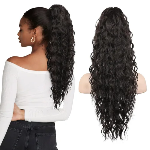 Miniatura 20 de SEIKEA 10" Extensión de Cola de Caballo Corta con Destacado de Garra, PT001 Ella Cabello Ondulado y Rizado Grueso, Clip de Mandíbula