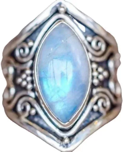 Anillos de plata de ley 925 con piedra lunar natural, estilo antiguo, bohemio, joyería elegante, joyería de plata tailandesa, regalos de vacaciones,