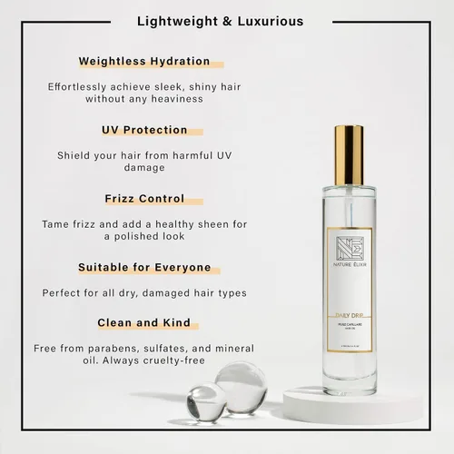 Miniatura 3 de DAILY DRIP Aceite para el cabello sin peso con protección UV, aceite de tratamiento para el cabello, aceite de control de humedad