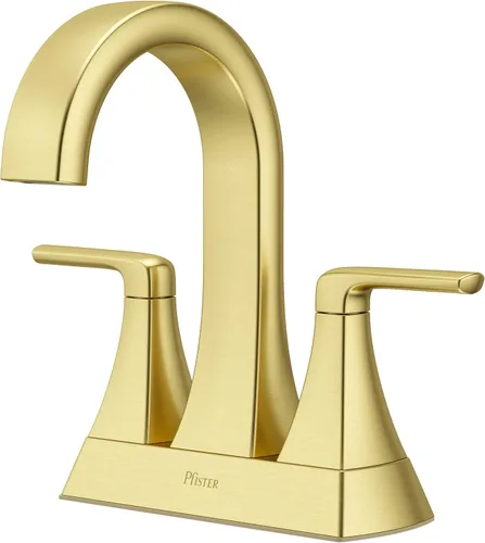 Pfister Bruxie LF048BIEBG - Grifo de lavabo de baño, centro de 4 pulgadas, 2 asas, 3 agujeros, certificado NSF, acabado dorado cepillado, LF048BIEBG