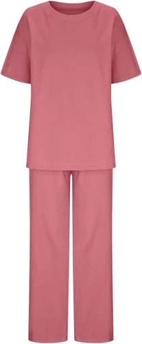 Miniatura 25 de Conjuntos de verano de 2 piezas para mujer, conjuntos elegantes y casuales de color liso, para verano, otoño, cuello redondo, tops y pantalones