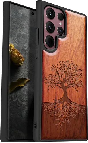 Miniatura 12 de Carveit Funda de madera para Galaxy S22 [madera real dura y TPU suave] a prueba de golpes, funda protectora híbrida única y elegante, diseño