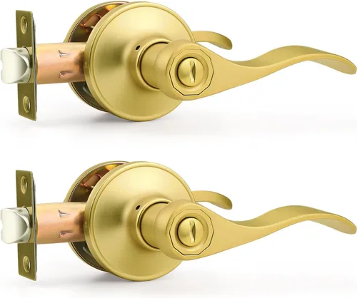 Miniatura 52 de Probrico Manijas de puerta de privacidad estilo ondulado de níquel satinado, manijas de puerta de baño/cama, cerraduras interiores sin llave