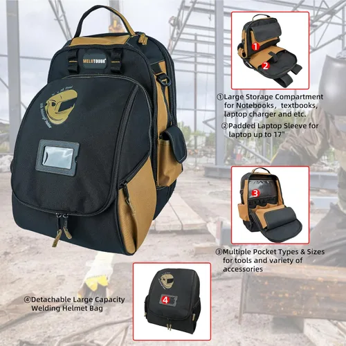 Miniatura 3 de MELOTOUGH Mochila de soldadura para herramientas y casco, paquete de equipo extremo con soporte para casco de gran capacidad, bolsa de Mochila