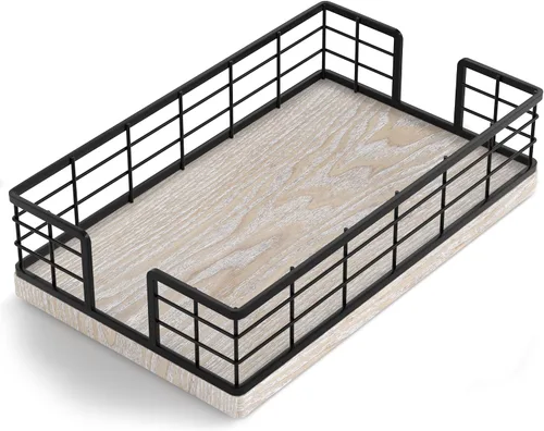 Miniatura 23 de Wican Bandeja para toallas de invitados para baño, servilletas de madera y hierro para tocador, mesa de comedor, cesta de madera para toallas