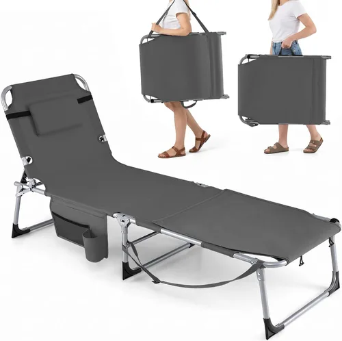 Miniatura 17 de Giantex Silla bronceadora, silla de playa de 330 libras con 5 posiciones ajustables, agujero para cara y brazo, correa para manos/hombros, almohada
