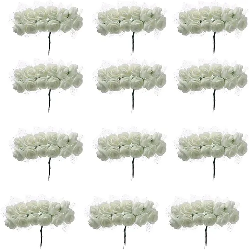 Miniatura 5 de 144 mini rosas falsas de espuma artificial con varillas de alambre, accesorios de flores de boda, accesorios para hacer pinzas para el cabello