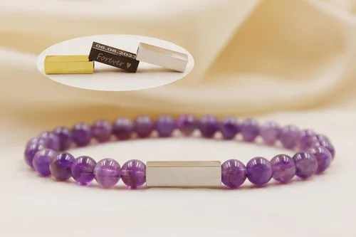 Miniatura 36 de Pulseras de cuentas personalizadas, Pulsera de piedras preciosas de 0.236 in, Pulsera grabada con láser, Pulsera de piedra natural, Pulseras unisex