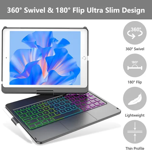 Miniatura 3 de COO Funda con teclado para iPad 10.2" 9ª/8ª/7ª generación, para iPad Air 10.5" (3ª generación) / para iPad Pro 10.5", con retroiluminación de 10