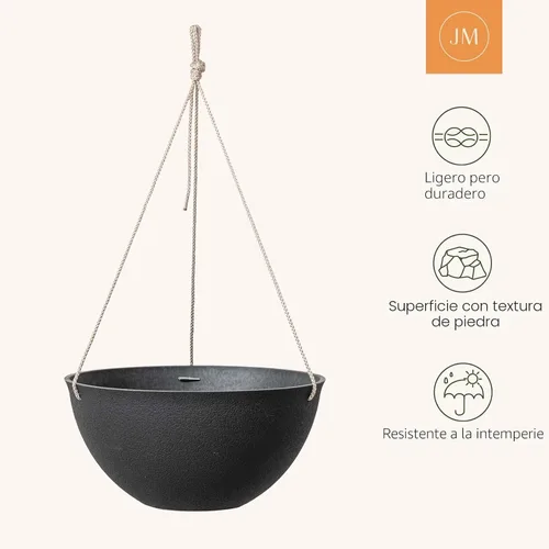 Miniatura 3 de La Jolie Muse - Macetas colgantes para plantas al aire libre, maceta colgante grande con agujeros de drenaje, macetas colgantes negras para flores