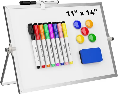 Miniatura 10 de Pizarra Blanca de Borrado en Seco, Pizarra Blanca Magnética de Escritorio Cazeyoo de 16 x 12 pulgadas con Soporte, 10 Marcadores, 4 Imanes y 1