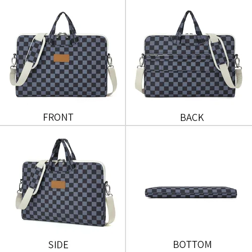 Miniatura 4 de canvaslife Bolso mensajero de hombro para computadora portátil con patrón de cuadros negro agua para portátil de 16 pulgadas y 15.6 pulgadas-16