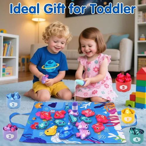 Miniatura 10 de Arovan Juguetes Montessori para niños de 1 año, juego de pesca de tela con tazas apilables, juguetes para niños de un año, regalo de primer