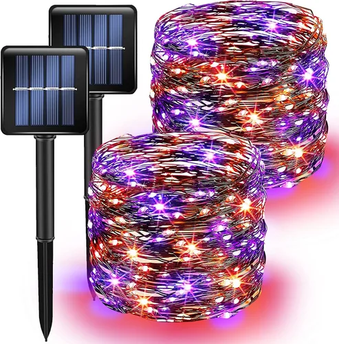 Luces Solares de Halloween Moradas y Naranjas para Exteriores, Total 80 Pies 240 LED Solares Impermeables Luces de Hadas 8 Modos Luces de Alambre de