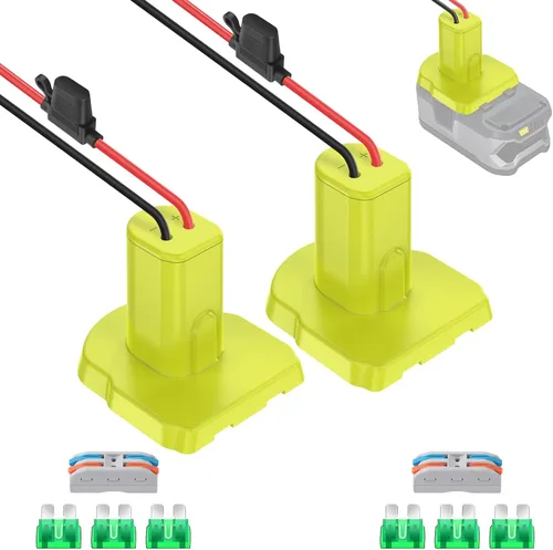 Paquete de 2 adaptadores de ruedas eléctricas para batería Ryobi de 18 V, kit convertidor con fusibles y terminales de cable y cable de 12 AWG,