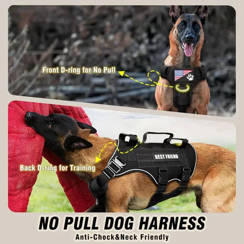 Miniatura 7 de Arnés táctico para perro, de tamaño mediano, con hebillas de metal, malla de aire transpirable, arnés militar Molle con 3 asas duraderas