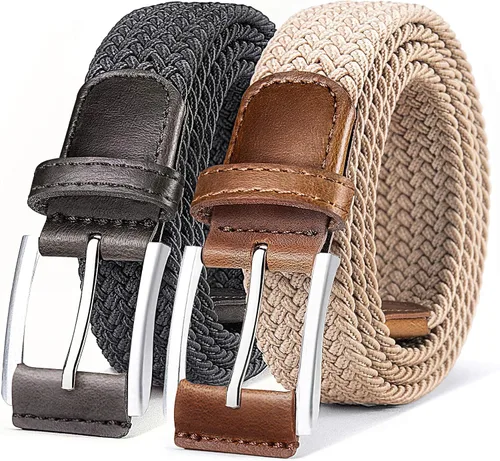 BULLIANT Cinturón para hombre, paquete de 2 unidades, elástico trenzado para hombre, para golf, caza, pantalones de mezclilla, 1 38 pulgadas