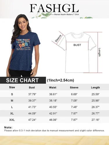 Miniatura 6 de FASHGL Mental Health Matters - Camiseta para mujer 988 para prevención del suicidio, camiseta divertida para terapeuta y psicólogo