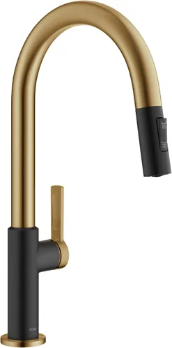 Miniatura 15 de Kraus Oletto - Grifos de cocina de arco alto con un solo mango extraíble, en latón cepillado/negro mate, grifos de cocina con rociador extraíble