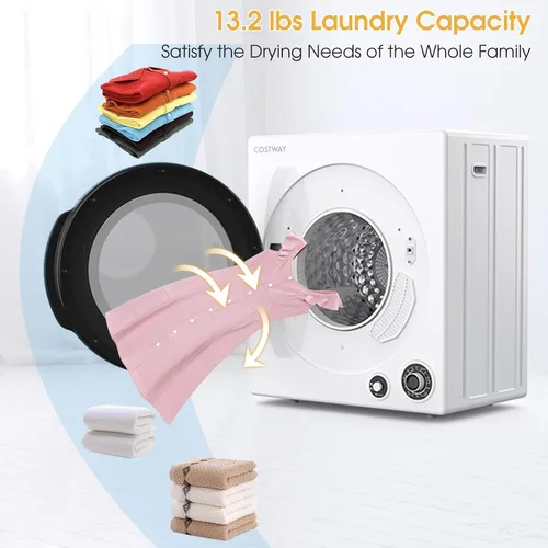 Miniatura 3 de COSTWAY Secadora de ropa portátil, 13.2 libras, secadora de ropa compacta de carga frontal con tambor de acero inoxidable, 5 programas de secado