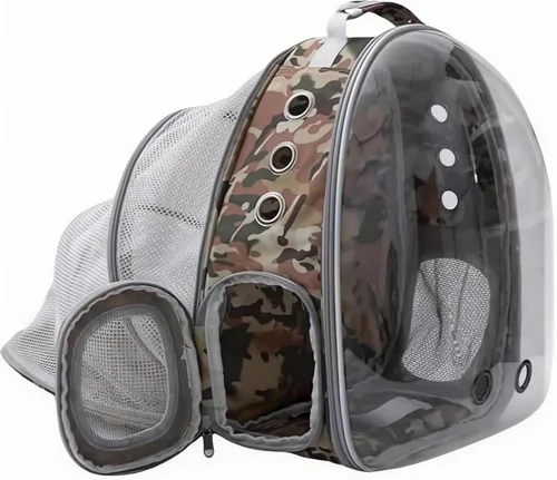 Miniatura 16 de Mochila expandible para gatos y perros, mochila de viaje para mascotas con ventana de burbujas con malla transpirable, estructura anticolapso, Negro