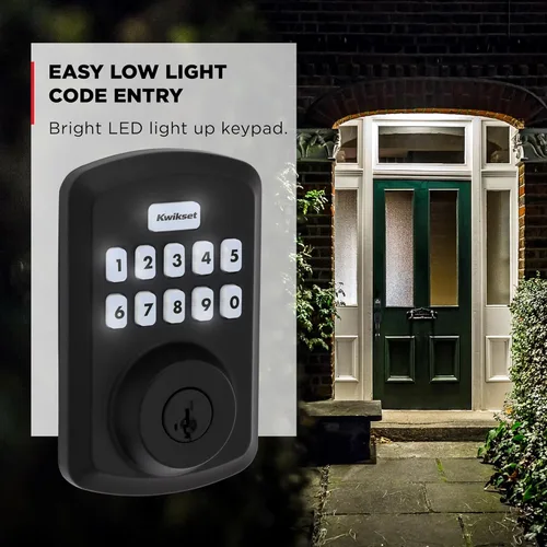 Miniatura 7 de Kwikset Powerbolt 250 - Cerradura electrónica de transición con teclado de 10 botones, color negro mate, con cómoda entrada sin llave, códigos