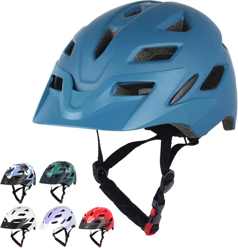 Miniatura 15 de Casco de bicicleta para niños, casco ajustable para niños y jóvenes con visera desmontable y luz LED para niños de 3-5/5-8/8-12 años, casco Azul