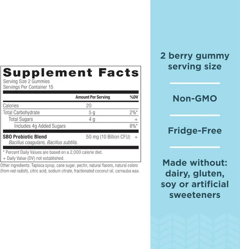 Miniatura 2 de Ancient Nutrition Probióticos, probióticos SBO, gomitas de bayas 10 mil millones de UFC/porción, apoyo saludable para la respuesta digestiva e