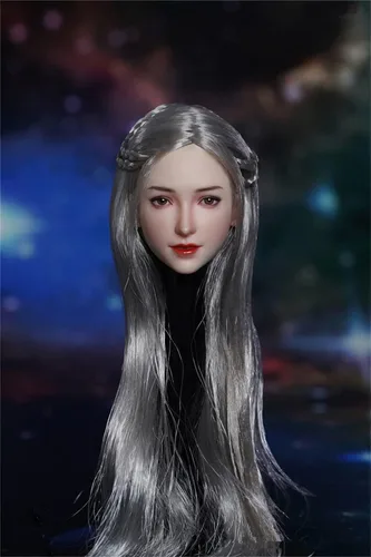 Miniatura 11 de Esculpa de cabeza femenina a escala 1/6, cabeza de cabello plantado de niña asiática tallada para figura de acción de 12 pulgadas (pelo liso negro)