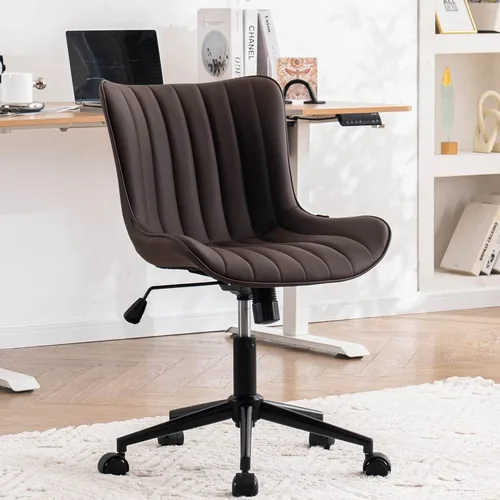 Miniatura 22 de YOUNIKE Silla ergonómica de escritorio para oficina en casa con ruedas, cómoda silla cruzada sin brazos con respaldo ajustable, moderna silla Marrón