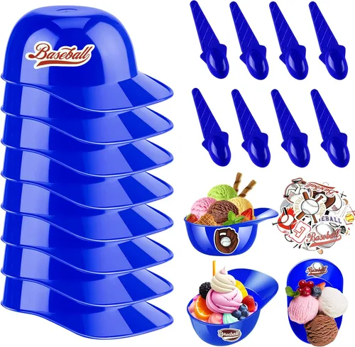 Miniatura 17 de MEEZY Juego de 16 cuencos de helado con diseño de casco de béisbol con 8 mini tazas de postre y 8 cucharas, 8 onzas. Cuencos reutilizables