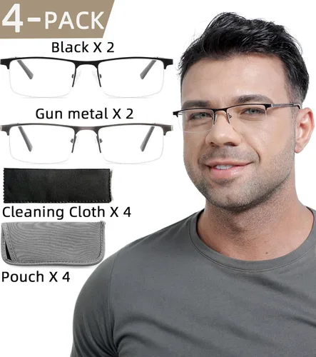 Miniatura 2 de Paquete de 4 lentes de lectura para hombre, 1.5 con bloqueo de luz azul, lentes de lectura para hombre con bisagras de resorte, antirreflejos