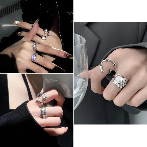 Miniatura 6 de KISS WIFE Cute Rings Set Multi-style available Y2K Preppy Aesthetic Ring Sets for Teen Girls Women, Colorful Trendy Jewelry Gold Stackable Joint