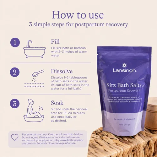 Miniatura 4 de Lansinoh Sales de Baño de Asiento, Esenciales Posparto y Tratamiento de Hemorroides, Remojo de Baño de Sales de Epsom con Aceite de Lavanda, Olíbano