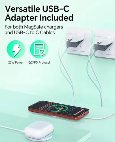 Miniatura 3 de Paquete de 2 cargadores inalámbricos magnéticos de 15 W, almohadilla de carga rápida con adaptador de 20 W y cables de 6 pies para iPhone