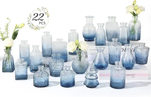 Miniatura 10 de RUCKAE Jarrones pequeños transparentes a granel, paquete de 22 mini jarrones de cristal para centro de mesa, decoración de boda, decoración