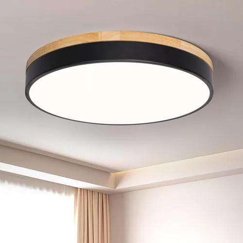 Miniatura 15 de Moderna lámpara de techo de madera regulable, lámpara de techo redonda negra LED empotrada, lámpara de techo minimalista para cocina, dormitorio
