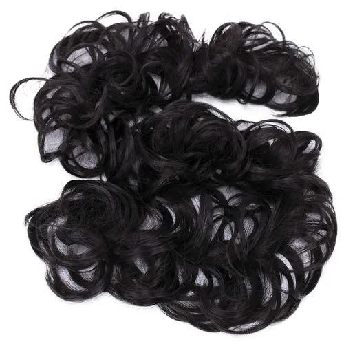 Miniatura 33 de CAISHA Postizo de Cabello, Envoltura de Cabello, Fibras Sintéticas Resistente al Calor, Rizado Desordenado, Recogido, Negro HW6