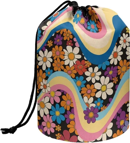 Miniatura 7 de Poceacles Bolsa de maquillaje con cordón, estuche portátil para cosméticos, bolsa de aseo de viaje, organizador de barril, bolsa de almacenamiento