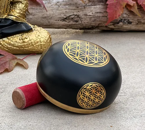 Miniatura 3 de Juego de cojines tibetanos con diseño de flor de la vida, para meditación, yoga, curación espiritual y atención plena, tamaño mediano (negro)