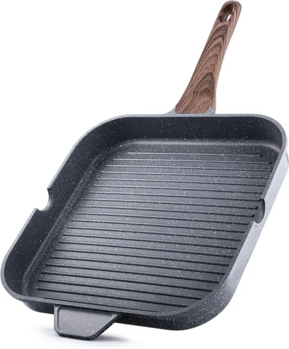 SENSARTE Sartén Parrilla Antiadherente para Estufas, Plancha Versátil con Boquillas de Vertido, Superficie de Cocción Grande Cuadrada, Sartén Gris