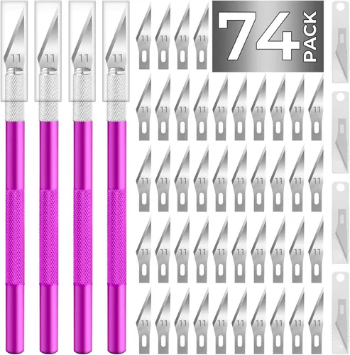 Exacto - Cuchillo de manualidades, cuchillo de pasatiempo, paquete de 74 con 4 cuchillos afilados actualizados y 70 cuchillas de repuesto para arte,
