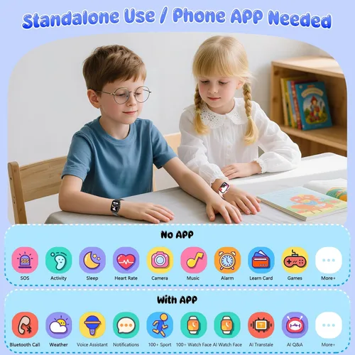 Miniatura 6 de Reloj inteligente para niños, rastreador de actividad física de 1.85 pulgadas con cámara, juegos, música, SOS, AI, reloj despertador, video, control