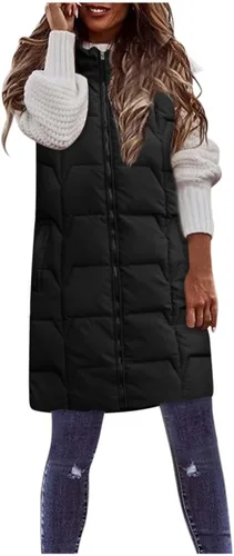 Miniatura 3 de Lovor Chaleco de plumón para mujer, talla grande, chaleco largo grueso, abrigo cálido, sin mangas, cremallera ligera