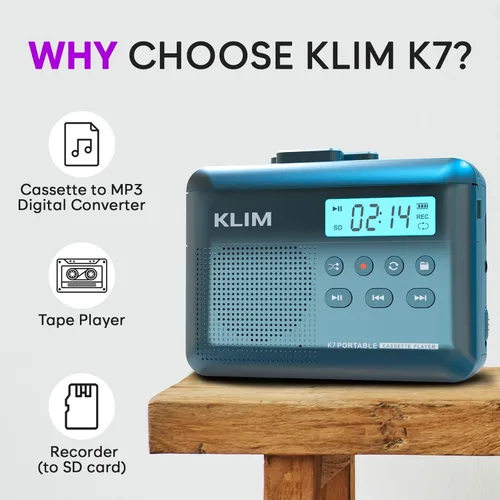 Miniatura 2 de KLIM Reproductor de cinta de casete K7 - Convertidor de casete a MP3 - Portátil - Micrófono y altavoz integrados - Batería recargable - Auriculares