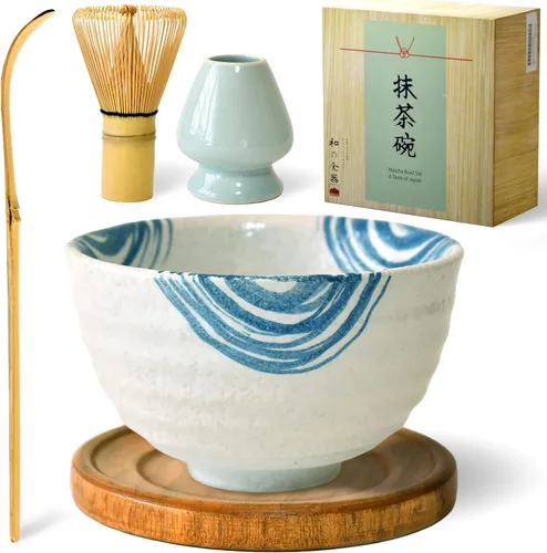Juego de batidor de matcha, cuenco de chawan, juego de té japonés, cuenco de cerámica para matcha Chasen Scoop APEX S.K. Premium japonés ceremonial